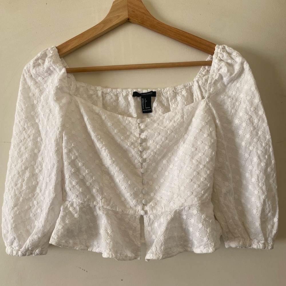 Forever 21 White Textured Women's Top
